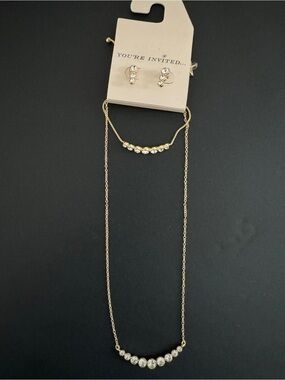 You’re Invited Gold Crystal Pendant Layered Necklace Set -
